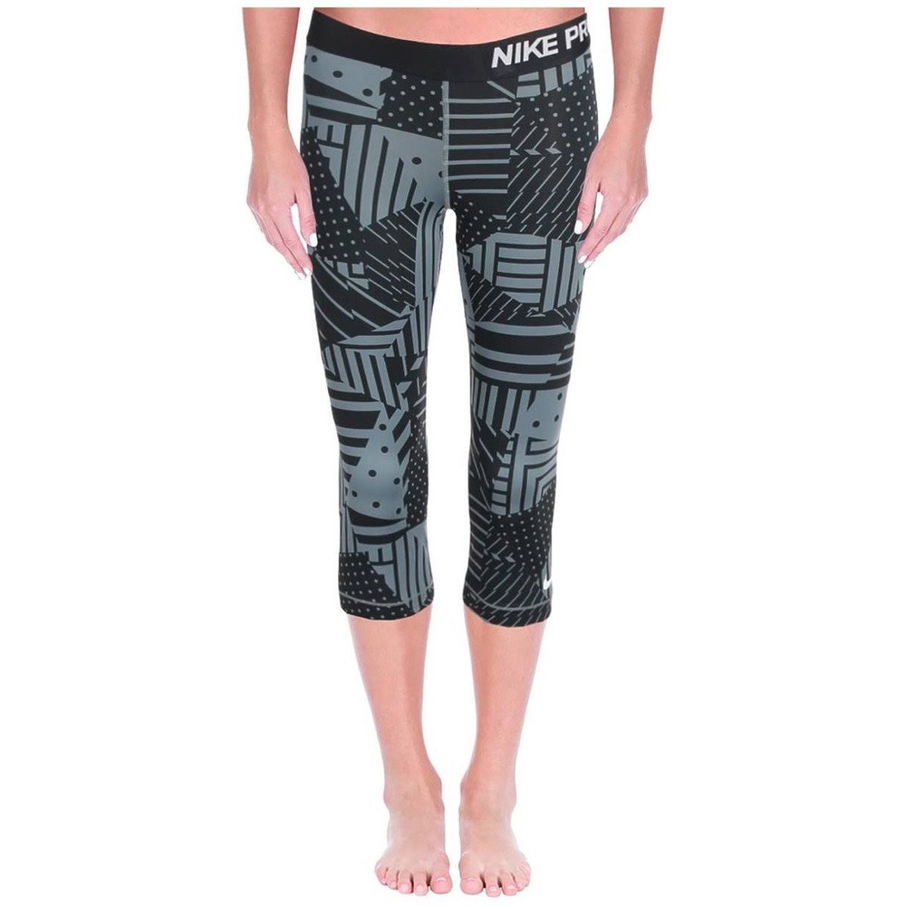 Nike Pro Dri Fit Black & Gray Patterned Compression Capri Exercise Pants Size S